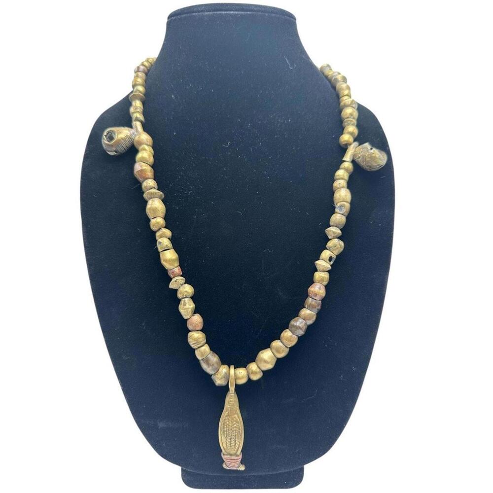 Vintage African Brass Lost-Wax Trade Necklace Corn Pendant